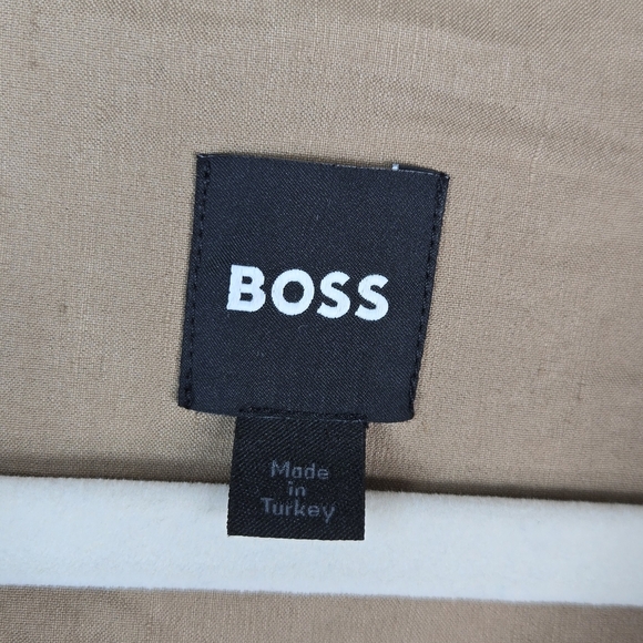 Boss Womens Career Dress Sz 14 Faux Wrap Linen Blend Pockets Lined Beige Belted - Picture 7 of 16